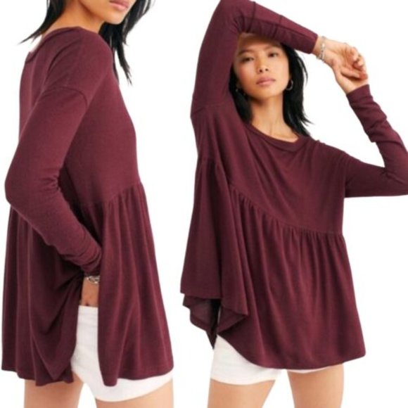 Free People Tops - free people | maroon babydoll long sleeve tunic